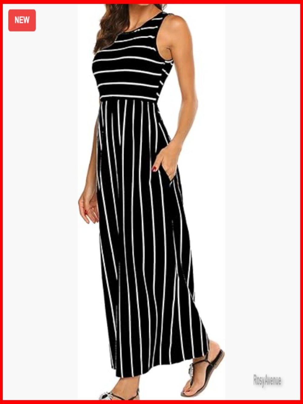 Sleeveless Striped Maxi Dress with Pockets, Flowy Casual Summer